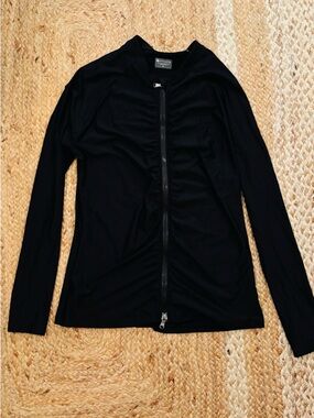 Athleta Black Long Sleeve Swim Rashguard Coverup Zip Front